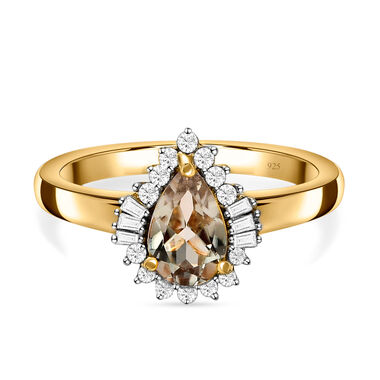 AAA Turkizit und weißer Diamant-Ring, 925 Silber Gelbgold Vermeil  ca. 1,08 ct