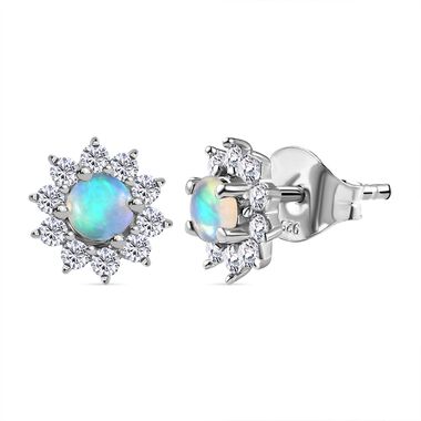 Natürliche, äthiopische Welo Opal und Zirkon-Ohrstecker - 0,93 ct.