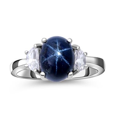 Blauer Stern Saphir und Zirkon-Ring - 3,46 ct.