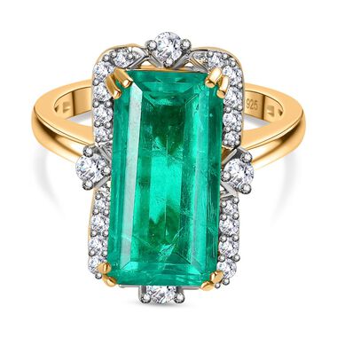 Smaragd-Quarz Triplette, Weißer Zirkon Ring 925 Silber 750 Gelbgold Vermeil (Größe 18.00) ca. 7,59 ct