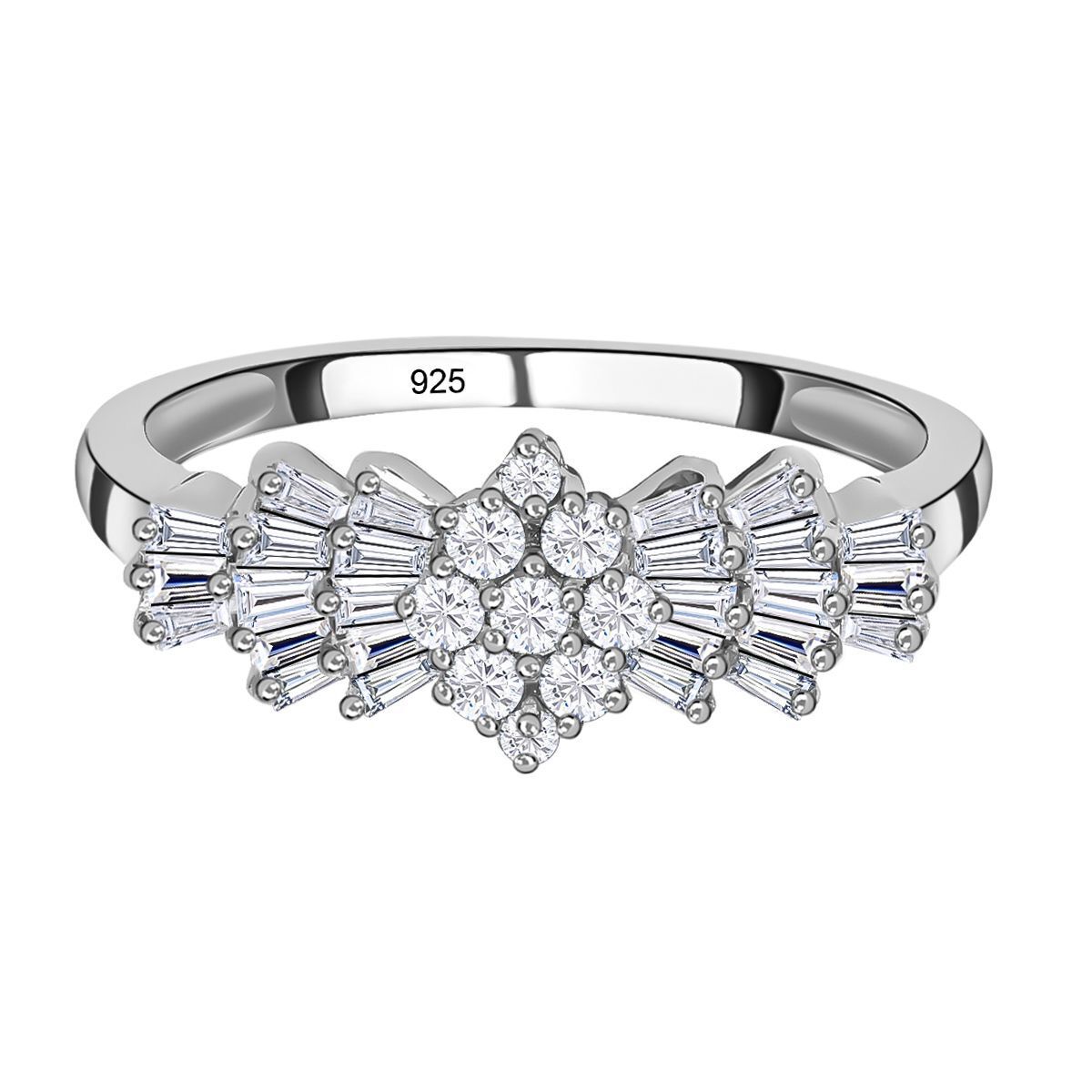 Moissanit Ballerina Ring, 925 Silber rhodiniert - 1,12 ct