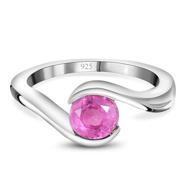 Premium Ilakaka Rosa Saphir Bypass-Solitär-Ring, 925 Silber platiniert, 1,19 ct.