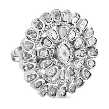 Handgearbeiteter Polki-Diamant Ring, 925 Silber platiniert (Größe 17.00) ca. 1.00 ct