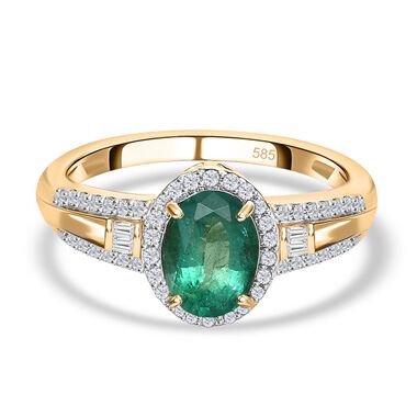 AAA Kagem sambischer Smaragd und Diamant-Ring in 585 Gelbgold - 1,38 ct.