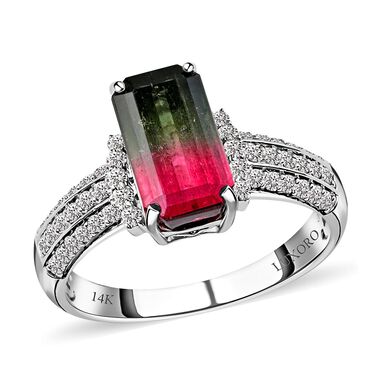 LUXORO zertifizierter und geprüfter AAA zweifarbiger Turmalin und Diamant-Ring - 3,01 ct.