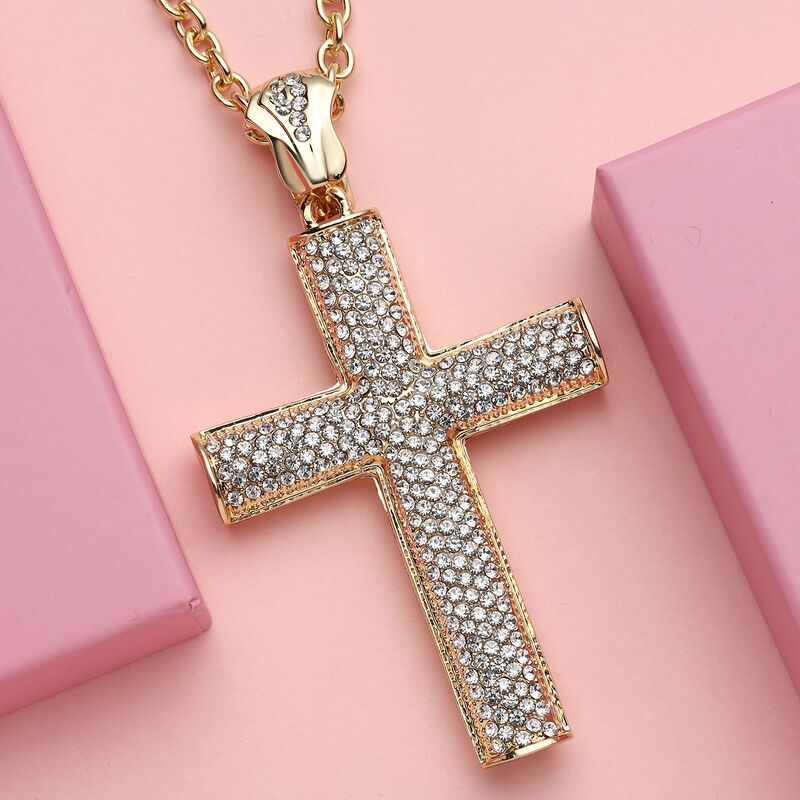 Weiß Vergoldete Damen Kreuz Kette Halskette mit Kreuz Diamant Anhänger  Weißer Kristall Kreuz Diamant Halskette Schmuck für Frauen Mädchen Geschenk  (Gold) : : Fashion