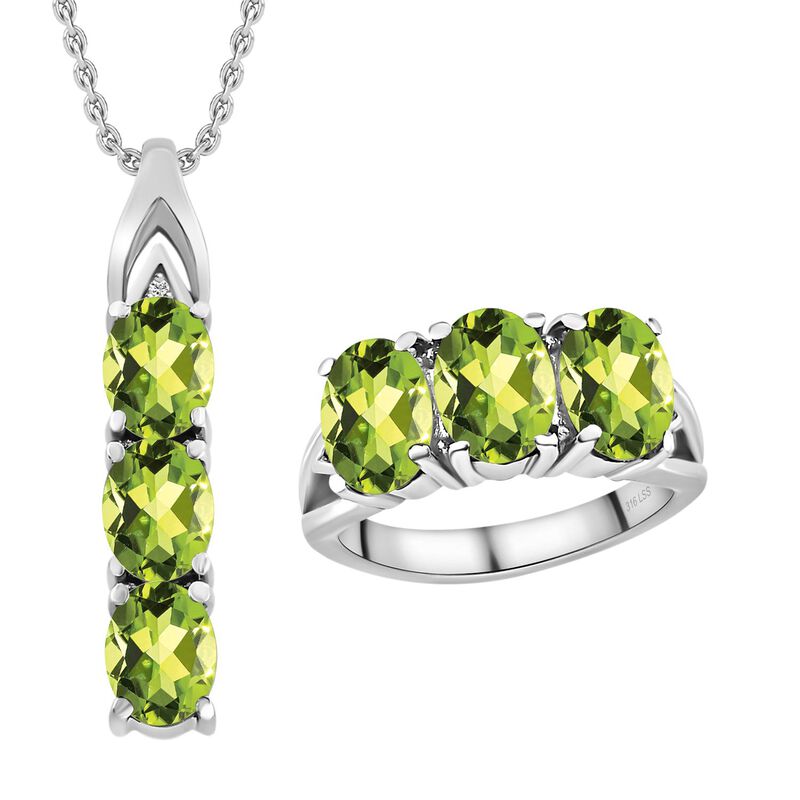 Peridot Ring und Anhänger mit 50cm Kette - 7,30 ct. image number 0