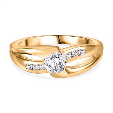 Moissanit Ring 925 Silber 750 Gelbgold Vermeil (Größe 17.00) ca. 0,62 ct