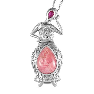 Rhodochrosit und afrikanischer Rubin-Anhänger mit Kette - 7,39 ct.