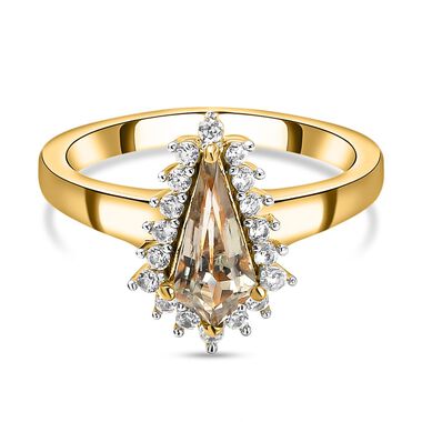 AAA Turkizit und weißer Zirkon-Ring, 925 Silber Gelbgold Vermeil  ca. 1,18 ct