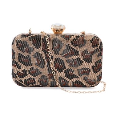 Clutch mit facettierten Kristallen, Leoparden Muster