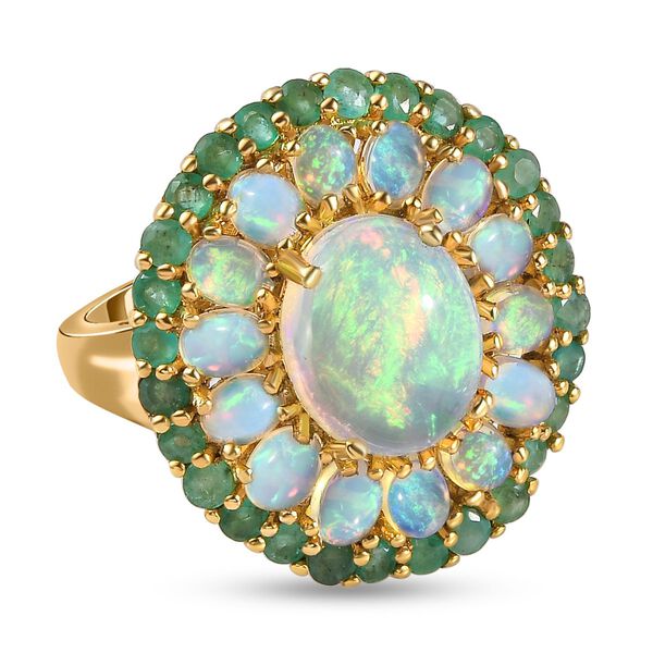 Natürlicher, äthiopischer Welo Opal, und sambischer Smaragd-Ring - 5,24 ct. image number 0