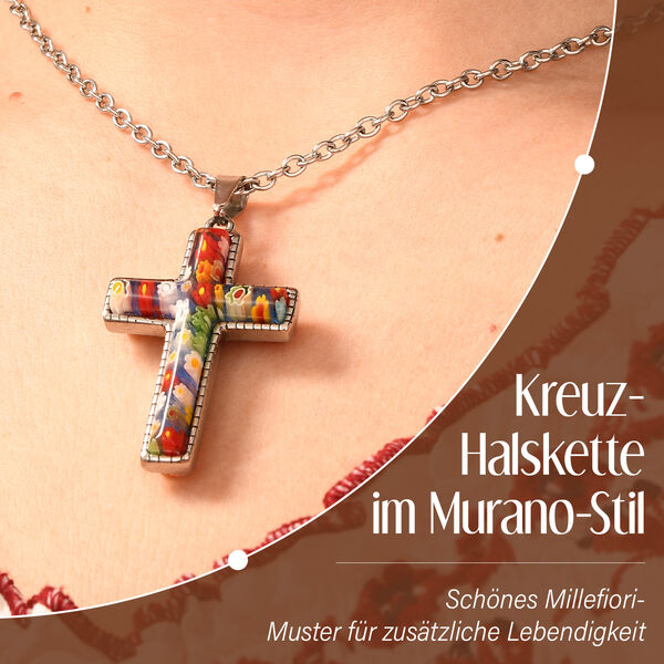 Kreuz-Halskette im Murano-Stil, 60cm image number 1