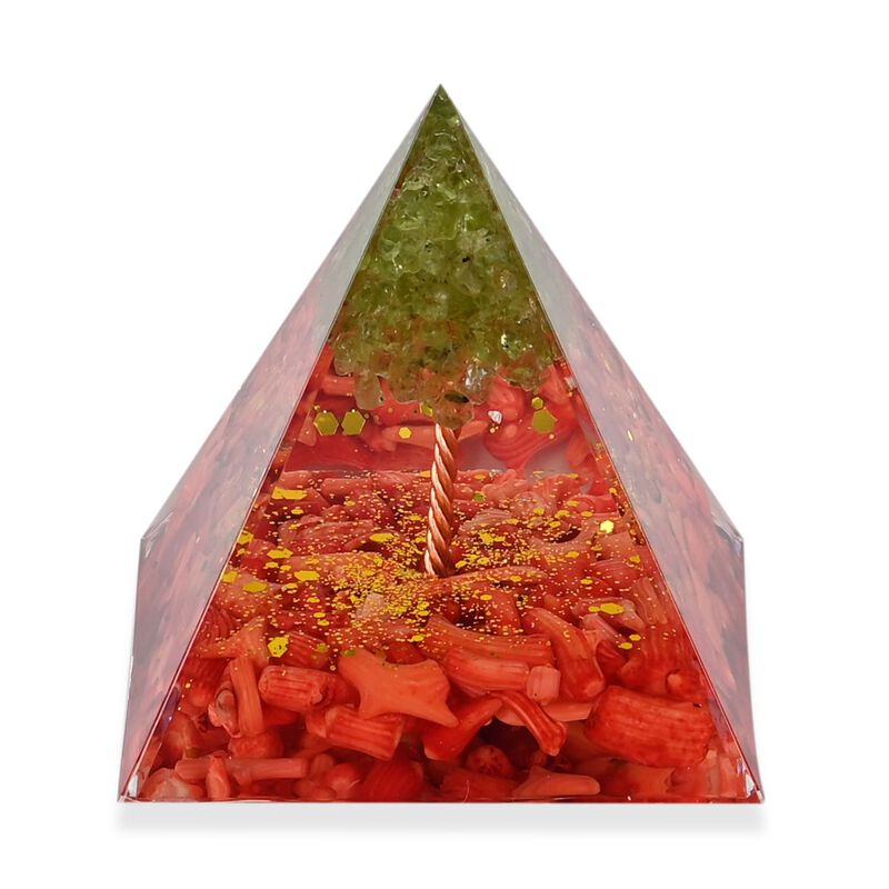 Edelstein Pyramide mit Rosenquarzbaum des Lebens, Rosa