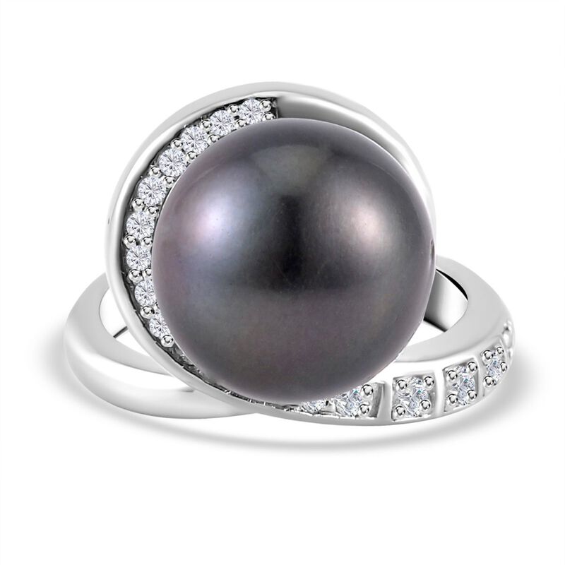 12-13mm Tahiti Perle und Zirkon Ring - 0,45 ct. image number 0