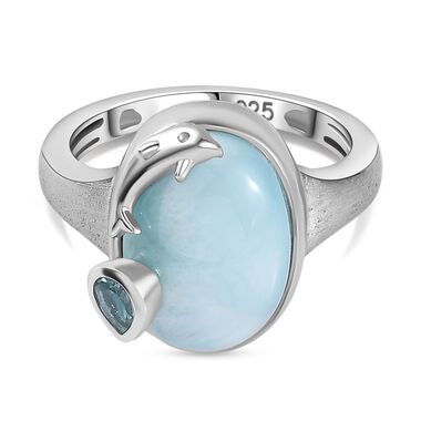 AA Larimar und himmelblauer Topas-Ring-  7,14 ct.