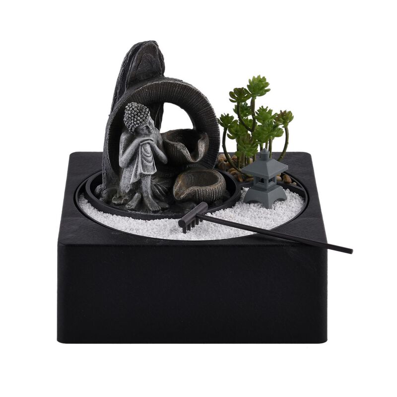 Indoor-Wasserbrunnen mit LED-Licht, USB-Anschluss, Größe: 23x23x28cm, Ruhender Buddha