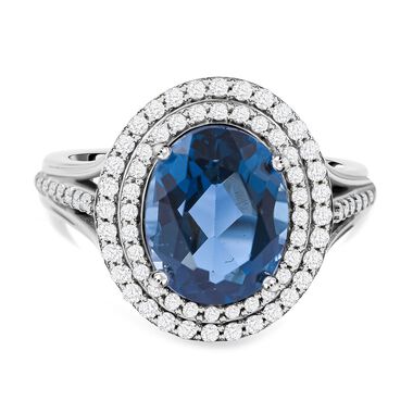 London Blau Topas und weißer Zirkon Ring, 925 Silber rhodiniert (Größe 19.00) ca. 5.06 ct