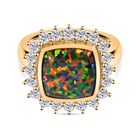 Labor Created schwarzen Opal, Weißer Zirkon Ring, 925 Silber Gelbgold Vermeil (Größe 18.00) ca. 3.69 ct image number 0