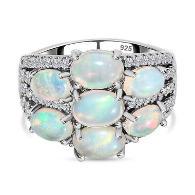 Natürlicher, äthiopischer Welo Opal Ring, 925 Silber platiniert (Größe 20.00) ca. 3.44 ct