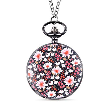 STRADA Japanisches Uhrwerk 3D Blumenmuster Taschenuhr mit Kette, 75 cm ca. 35,00g