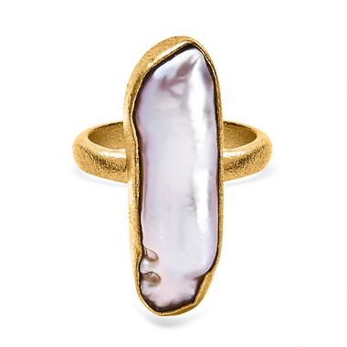 Pfirsich-Süßwasser Perle Ring, 925 Silber Gelbgold Vermeil, (Größe 19.00)