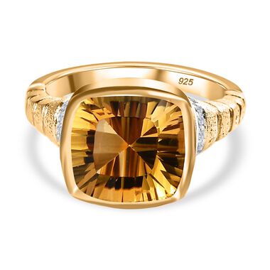 Citrin, Weißer Zirkon Ring, 925 Silber Gelbgold Vermeil (Größe 18.00) ca. 4.50 ct