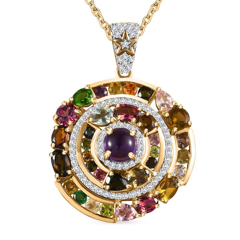 GP Celestial Dream Kollektion- Multi-Turmaline, afrikanischer Amethyst, Zirkon und blauer Saphir-Anhänger mit 45cm Kette -5,99 ct. image number 0