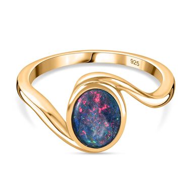 Boulder Opal Triplett Ring, 925 Silber vergoldet - 0,94 ct.