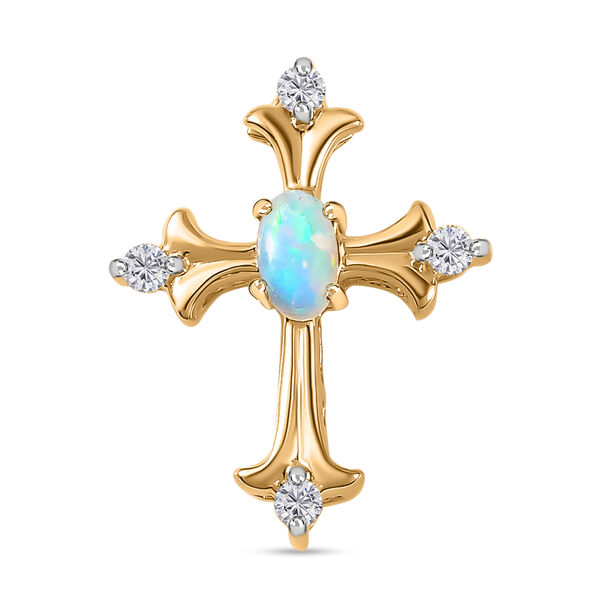 AA Natürlicher, äthiopischer Welo Opal und Moissanit Kreuz-Anhänger, ca. 0,24 ct. image number 0