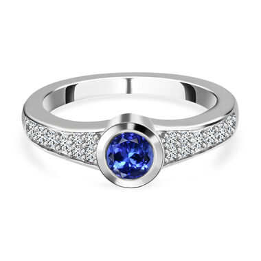 Tanzanite und Zirkon Ring 925 Silber Platin-Überzug