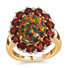 Lab Created schwarzen Opal, Mosambik Granat Ring, 925 Silber Gelbgold Vermeil (Größe 18.00) ca. 4.72 ct image number 3