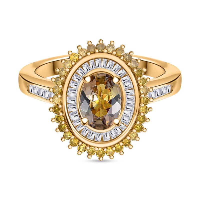 AA Natürlicher goldener Tansanit, gelber und weißer Diamant-Ring - 1,13 ct. image number 0