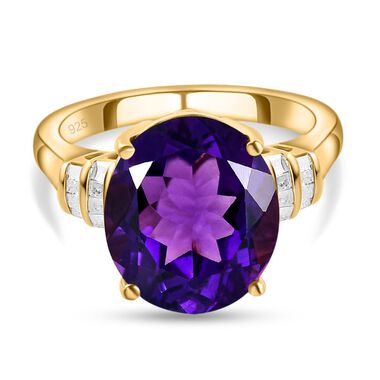 Afrikanischer Amethyst und weißer Diamant-Ring, 925 Silber vergoldet (Größe 18.00) ca. 7.19 ct