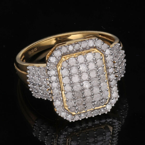 Weißer Diamant Ring, 925 Silber Gelbgold Vermeil, (Größe 21.00) ca. 1.00 ct image number 1