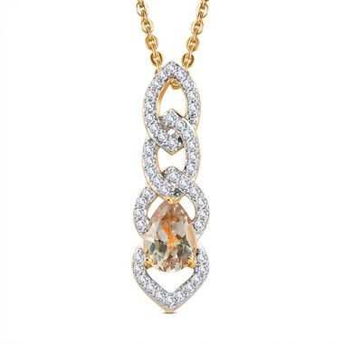 AAA Turkizit und weißer Zirkon-Anhänger mit Kette, 925 Silber Gelbgold Vermeil ca. 1.12 ct