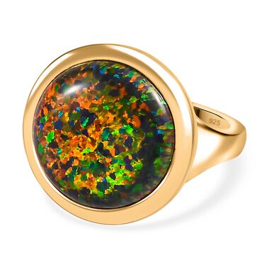 Labor erstellt schwarzen Opal Ring 925 Silber Gelbgold Vermeil (Größe 17.00) ca. 4,50 ct