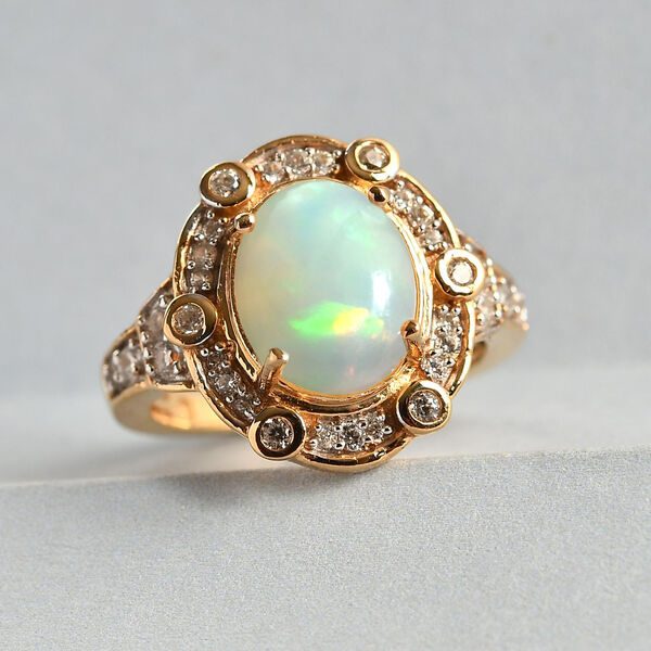 Natürlicher, äthiopischer Opal und Zirkon-Ring, 925 Silber Gelbgold Vermeil  ca. 2,01 ct image number 1