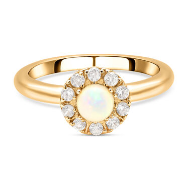 Natürlicher, äthiopischer Opal und weißer Zirkon-Ring, 925 Silber Gelbgold Vermeil  ca. 0,87 ct