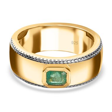 AAA Smaragd Ring, 925 Silber Gelbgold Vermeil, (Größe 21.00) ca. 0.45 ct