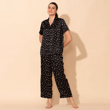 TAMSY - Satin Loungewear, L 40, Schwarz