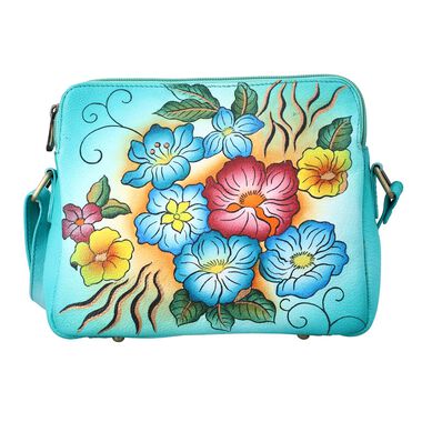 SUKRITI- Echtleder Crossbody Tasche mit Blumenmuster, grün