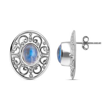 Royal Bali Kollektion - Regenbogen Mondstein Ohrringe 925 Silber ca. 2.53 ct