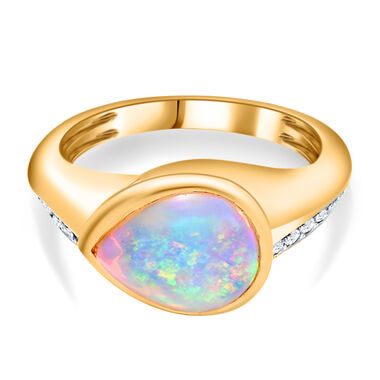 Natürlicher, äthiopischer Opal und Zirkon-Ring, 925 Silber Gelbgold Vermeil  ca. 1,76 ct