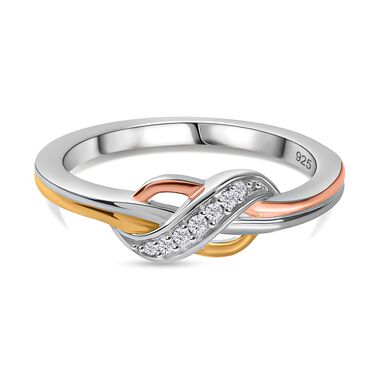 Dreifarbiger, weißer Diamant-Ring in 925 Silber