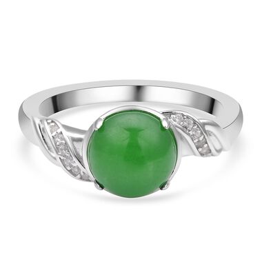 Grüner Jade und weißer Zirkon-Ring, 925 Silber rhodiniert  ca. 2,69 ct