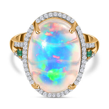 AAAA Natürlicher, äthiopischer Welo Opal, Diamant und kolumbianischer Smaragd-Ring in 585 Gold - 9,01 ct.