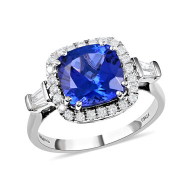 RHAPSODY zertifizierter und geprüfter AAAA Tansanit und VS EF Diamant-Ring in 950 Platin- 3,70 ct.