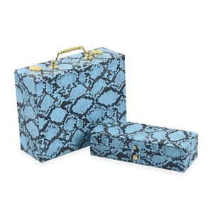 Schmuckkasten mit Reise-Etui aus Kunstleder mit 24x19x9 und 22x17x3 Blau | SHOPLC